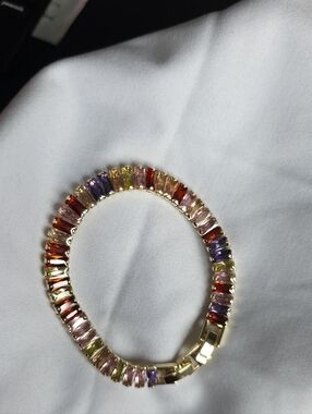 14k Gold Plated Multicolor Baguette Tennis Bracelet - Women Jewelry